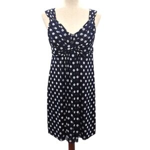 INC Polka Dot Sleeveless Navy‎ & White Mesh Overlay Dress Size MP